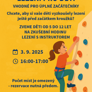 Zkušební hodina lezení pro úplné začátečníky od 5 do 12 let